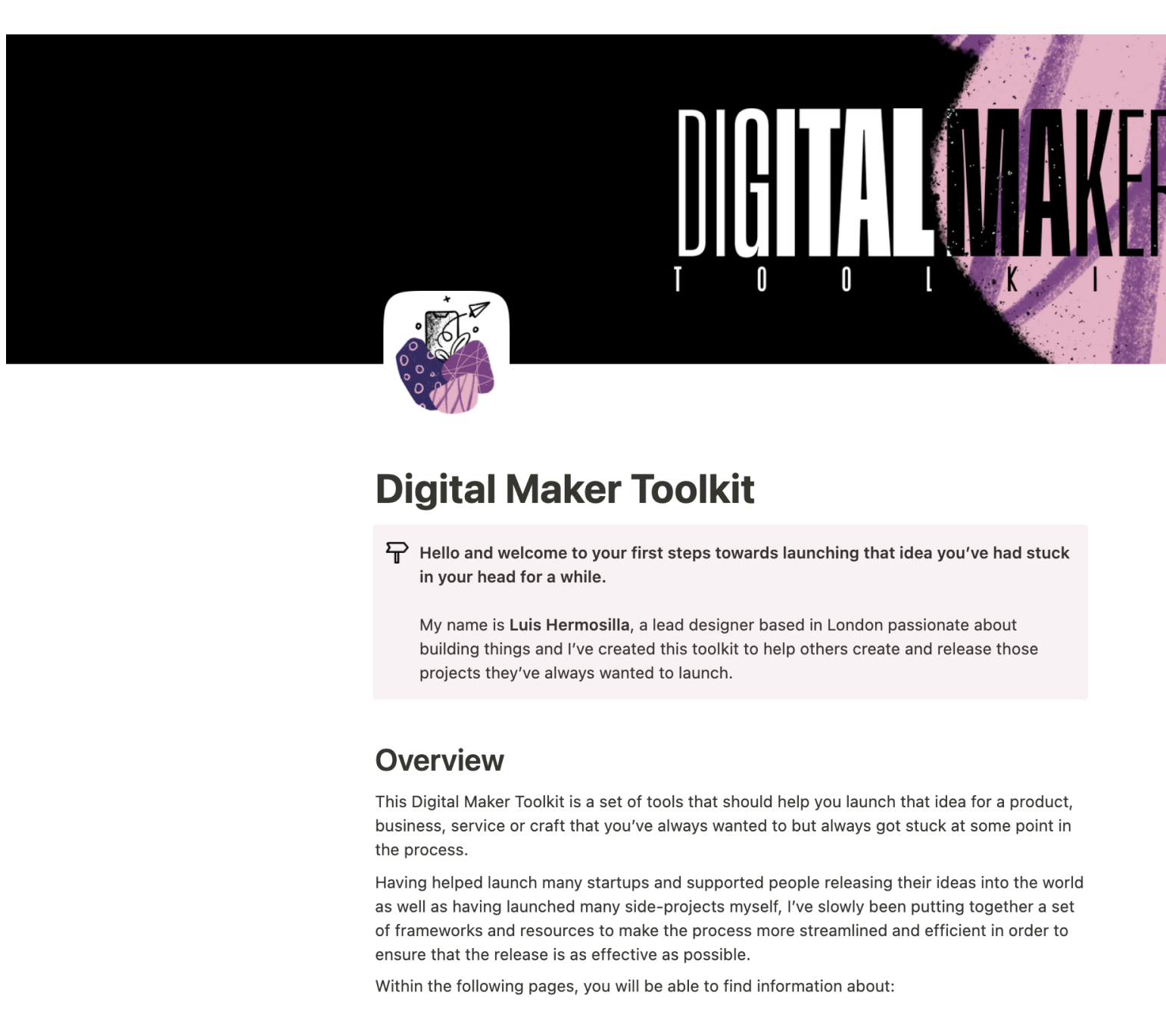 Image of a screenshot of notion template with the overview
